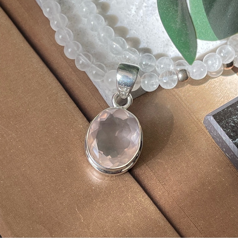 925 Sterling Silver, Natural Rose Quartz Pendent!! VIBES, Handmade!! - Picture 11 of 12